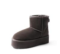 DREAM PAIRS Bottes Femme Hiver Neige en Daim Véritable Confortables à Plateforme Antidérapantes Bottines Chaudes Cheville avec Ruban DIY et Doublure en Fausse Fourrure Souple,Size 43,Marron