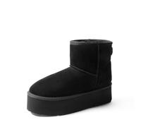 DREAM PAIRS Bottes Femme Hiver Neige en Daim Véritable Confortables à Plateforme Antidérapantes Bottines Chaudes Cheville avec Ruban DIY et Doublure en Fausse Fourrure Souple,Size 40.5,Noir