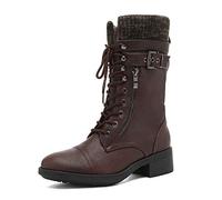 DREAM PAIRS Bottes Femme Mi-Mollet Style Militaire avec Fermeture Éclair, Lacets Ajustables, Poche Zippée et Doublure Chaude en Fausse Fourrure Confortable,Size 38,Bourgogne