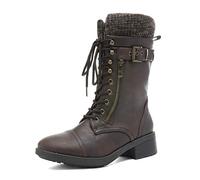 DREAM PAIRS Bottes Femme Mi-Mollet Style Militaire avec Fermeture Éclair, Lacets Ajustables, Poche Zippée et Doublure Chaude en Fausse Fourrure Confortable,Size 41.5,Brun