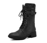 DREAM PAIRS Bottes Femme Mi-Mollet Style Militaire avec Fermeture Éclair, Lacets Ajustables, Poche Zippée et Doublure Chaude en Fausse Fourrure Confortable,Size 36,Noir