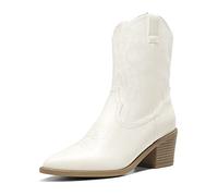 DREAM PAIRS Bottes Femmes Tendance Bottes Western à la Mode Confortable Bottines Pratiques,Size 37,Blanc,SDAB2219W