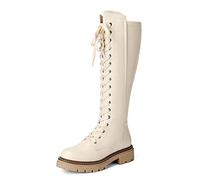 DREAM PAIRS Bottes Hautes au Genou pour Femmes Chaussures Longues à Lacets Bottes Décontractées à la Mode Beige SDKB2203W-E Taille 36 (EUR)