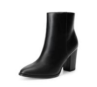 DREAM PAIRS Bottes pour Femmes avec Talon Bloc Haut Élégante Bottes de Cheville Confortable,Size 38.5,Noir/PU,Anita