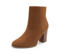 DREAM PAIRS Bottes pour Femmes avec Talon Bloc Haut Élégante Bottes de Cheville Confortable,Size 38,Brun/Daim,Anita