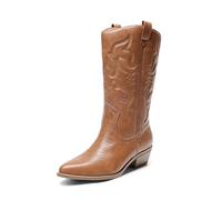 DREAM PAIRS Bottes Western Femme Boots Cowboy Mi-Mollet à Enfiler Style Cowgirl Bottines,Size 38.5,Bronzer,SDMB2218W