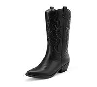DREAM PAIRS Bottes Western Femme Boots Cowboy Mi-Mollet à Enfiler Style Cowgirl Bottines,Size 43,Noir,SDMB2218W