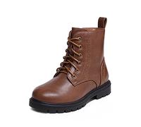 DREAM PAIRS Bottine Fille Chaudes et Confortables, Bottes Enfant Antidérapantes avec Fermeture Éclair Latérale, Chaussures à la Mode,Size 32,Marron/Pu,KBO211