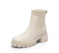 DREAM PAIRS Bottines Chelsea à Talons Larges pour Femmes Bottes Tendance avec Décorations en Cristal de Bijoux Beige SDAB2312W Taille 37