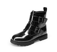 DREAM PAIRS Bottines de combat pour filles - Fermeture éclair latérale - Bottes d'automne avec boucles - Pour tout-petit/petit enfant/grand enfant, Noir/blanc, 6 Big Kid