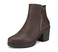 DREAM PAIRS Bottines Femme Confortables à Talon Large avec Fermeture Éclair Mode et Stables,Size 37,Marron,Z0EY-2