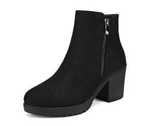 DREAM PAIRS Bottines Femme Confortables à Talon Large avec Fermeture Éclair Mode et Stables,Size 39,Noir Foncé,Z0EY-2