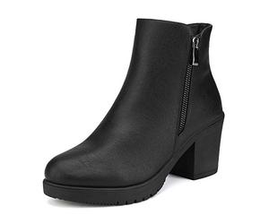 DREAM PAIRS Bottines Femme Confortables à Talon Large avec Fermeture Éclair Mode et Stables,Size 40.5,Noir Brillant,Z0EY-2
