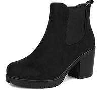 DREAM PAIRS Bottines Femme Confortables à Talon Large avec Fermeture Éclair Mode et Stables,Size 41.5,Noir,Z0EY-2