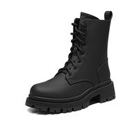 DREAM PAIRS Bottines Femme Mi-Mollet avec Fermeture Eclair Tendance Comfortable Bottes à Lacets avec Talon Large et Doublure Chaude Noir/Silk PU SDMB2203W-E Taille 37 (EUR)