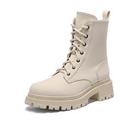 DREAM PAIRS Bottines Femme Mi-Mollet avec Fermeture Eclair Tendance Comfortable Bottes à Lacets avec Talon Large et Doublure Chaude Beige SDMB2203W-E Taille 38 (EUR)
