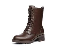DREAM PAIRS Bottines Femme Mi-Mollet Mode avec Fermeture éclair pour Femme Confortable Bottes à Lacets,Size 39,Brun,DMB214-E