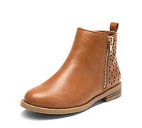 DREAM PAIRS Bottines Fille Confortables Chaussures Courtes à Enfiler avec Fermeture Éclair Antidérapantes pour Automne Hiver,Size 31,Tan/PU,SDBO2221K