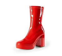 DREAM PAIRS Bottines Gogo mi-mollet pour femme avec talon haut et épais et bout carré, Rouge tapoté, 38 EU