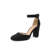 DREAM PAIRS Chaussures à Talons Hauts pour Femmes Escarpins Elégants avec Bride à la Cheville pour Mariages et Fêtes,Size 43,Suède/Noir,Angela