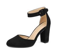 DREAM PAIRS Chaussures à Talons Hauts pour Femmes Escarpins Elégants avec Bride à la Cheville pour Mariages et Fêtes Noir/Suede US Angela Taille 39