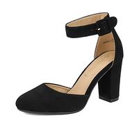 DREAM PAIRS Chaussures à Talons Hauts pour Femmes Escarpins Elégants avec Bride à la Cheville pour Mariages et Fêtes Noir/Nubuck US Angela Taille 38