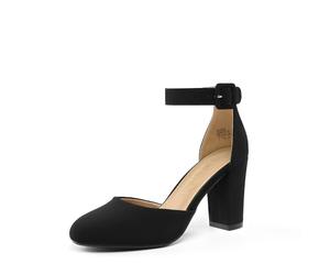 DREAM PAIRS Chaussures à Talons Hauts pour Femmes Escarpins Elégants avec Bride à la Cheville pour Mariages et Fêtes,Size 36,Noir/Nubuck,Angela