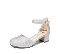 DREAM PAIRS Chaussures Fille Princesse Confortables, Ballerines et Escarpins à Talon Bas, Chaussures de Cérémonie Enfant pour Mariage, Fête, Bal, Soirée, Flower Girl,Size 37.5,Argent,SKPU26001K