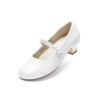 DREAM PAIRS Chaussures habillées à talons bas pour petite fille, chaussures Mary Jane avec perles et strass, escarpins pour fille, princesse, fête de mariage, blanc, 13 US Little Kid