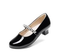 DREAM PAIRS Chaussures habillées à talons bas pour petite fille, chaussures Mary Jane avec perles et strass, escarpins pour fille, princesse, fête de mariage, Black-Pat, 11 Little Kid