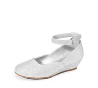 DREAM PAIRS Chaussures habillées pour filles, talons compensés, sangle de cheville, pompe de fête de mariage pour tout-petits, petits et grands enfants, Argent, 4 Big Kid