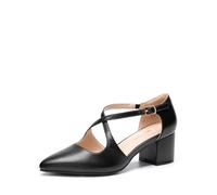 DREAM PAIRS Escarpins à talons épais pour femme, bout pointu fermé, sangle croisée confortable, chaussures à talon bloc pour fête, danse, mariage, Noir PU, 38.5 EU