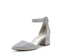DREAM PAIRS Escarpins Femme à Talon Bloc avec la Semelle Extérieure Antidérapante TPR et Boucle Réglable Chaussure Confortable Classique,Size 39,Argent/Paillettes,Annee