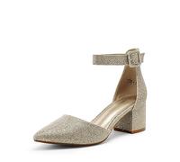 DREAM PAIRS Escarpins Femme à Talon Bloc avec la Semelle Extérieure Antidérapante TPR et Boucle Réglable Chaussure Confortable Classique,Size 38,Or/Paillettes,Annee
