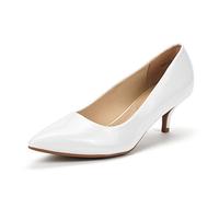 DREAM PAIRS Escarpins Femme Classiques et Élégantes Chaussures à Talon Chaton Confortable,Size 38.5,Blanc/Pat,Moda