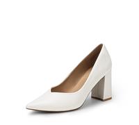 DREAM PAIRS Escarpins Femme Confort à Bout Pointu, Chaussures à Talon Bloc Élégantes pour Travail, Bureau, Mariage ou Soirée - Talon 8,5 cm,Size 39,Blanc/PU,SDPU2229W