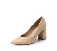 DREAM PAIRS Escarpins Femme Confort à Bout Pointu, Chaussures à Talon Bloc Élégantes pour Travail, Bureau, Mariage ou Soirée - Talon 8,5 cm,Size 38,Nue/PU,SDPU2229W