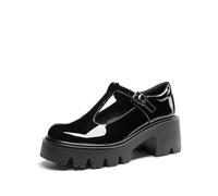 DREAM PAIRS Escarpins Femme Mary Janes à Plateforme, Talon Bloc Confortable, Bout Rond Fermé, Style Rétro Y2K, Chaussures Femme pour Usage Quotidien,Size 38.5,Noir-Pat,DWUMPU2571