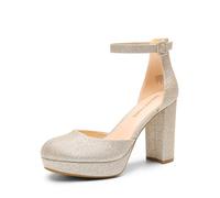DREAM PAIRS Escarpins Femme Plateforme Talon Bloc Haut Mary Jane Style Chic Mode Soirée Mariage Bureau,Size 38.5,Or,DWUMPU2534