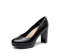 DREAM PAIRS Escarpins Femme Talon Haut Bout Rond Fermé Chaussures Confortables à Plateforme pour Travail et Tenue Habillée,Size 41.5,Noir-PU,DWUMPU2505