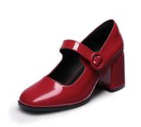 DREAM PAIRS Escarpins Femmes Elégante Mary Jane Dame à Talon Chaussures Cheville Boucle Ronde Antidérapante en TPR Escarpin Confortable,Size 36,Rouge Brillant,SDPU2232W