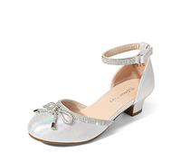 DREAM PAIRS Kids Ballerines Fille Scintillant Chaussures Plates pour Filles à Petit Talon Confortable pour Fête Mariage,Size 28,Argent,SDFL2318K