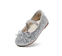 DREAM PAIRS Kids Ballerines Filles Scintillantes et Confortable Chaussures Plates pour Filles à Enfiler Ballerine Princesse,Size 31,Argent,Belle_01-1