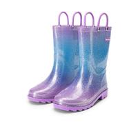 DREAM PAIRS Kids Bottes de Pluie pour Enfants Imperméables et Confortables Bottines à Enfiler Durable,Size 33.5,Violet/Rose/Bleu,KKEMRB2501