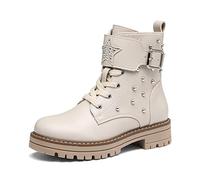 DREAM PAIRS KIDS Bottes pour Filles Elégantes Bottes à Mi-Mollet avec une Tige Cloutée,Size 34,Beige/Pu,SDBO2231K-E