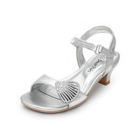 DREAM PAIRS Kids Sandales à Talons pour Filles Sangles Auto-Agrippantes Sandale Incontournable de la Fête Tendance SDSD2420K,Size 37.5,Argent,SDSD2420K