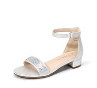 DREAM PAIRS Kids Sandales Filles avec Talon Bloc Stable Sandale Scintillante avec Nœuds Interchangeables Confortable pour Enfants,Size 37.5,Argent,SDSD2320K