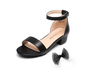 DREAM PAIRS Kids Sandales Filles avec Talon Bloc Stable Sandale Scintillante avec Nœuds Interchangeables Confortable pour Enfants,Size 30,Noir,SDSD2320K