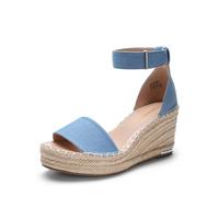 DREAM PAIRS Sandales Compensé Femme Espadrilles Plateforme à Bout Ouvert, Sandales Été Chic avec Bride Cheville, Chaussures de Plage et Mariage Confortables,Size 39,Unjean Bleu,DWUMPS2505