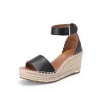 DREAM PAIRS Sandales Compensé Femme Espadrilles Plateforme à Bout Ouvert, Sandales Été Chic avec Bride Cheville, Chaussures de Plage et Mariage Confortables,Size 38.5,Noir,DWUMPS2505